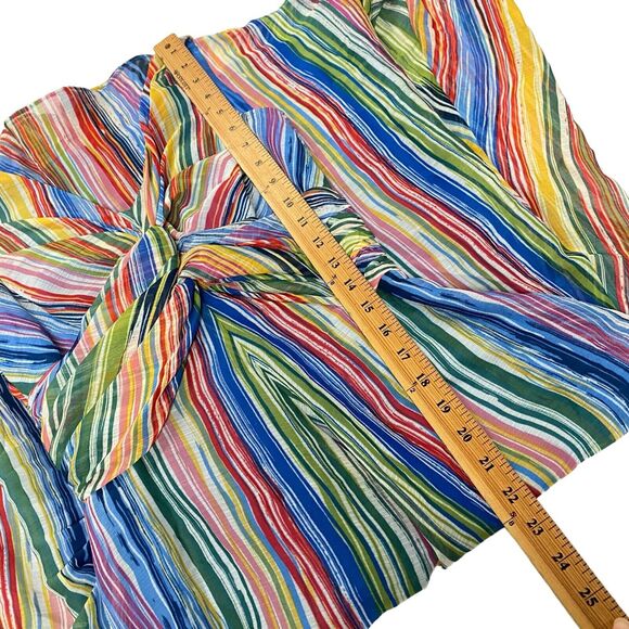 Maggy Boutique Sz 4 Waterfall Stripe Twist Front Midi Flare Dress Summer Rainbow - Picture 7 of 11